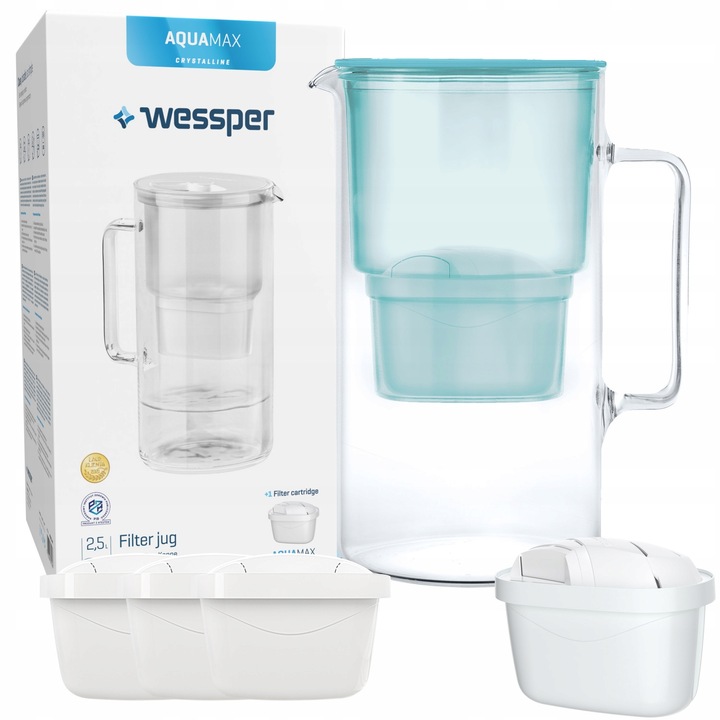 Филтърна кана, Wessper, стъкло, 2500 ml, прозрачно/зелено