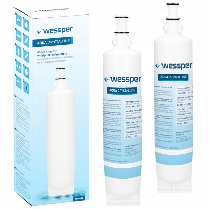 Set 2 filtre frigider Whirlpool, Wessper, Alb/Albastru