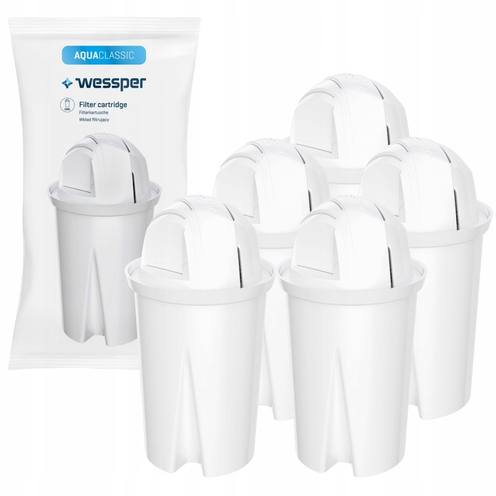 Set 5 filtre pentru apa, Wessper AquaClassic, compatibil cu cana filtranta Brita Dafi Aquaphor Laica, 150 l