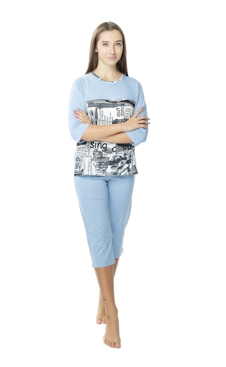 Set pijamale dama, Lookat, Bumbac, Albastru
