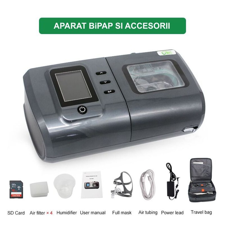 Aparat BiPAP pentru terapia apneei in somn Sincronizare Automata a presiunii, Umidificator, Nivel Zgomot redus, masca, filtre