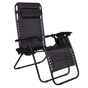Sezlong scaun pliant plaja sau gradina, Siesta, gravitatie zero, cu tetiera, 175x67x110 cm, negru