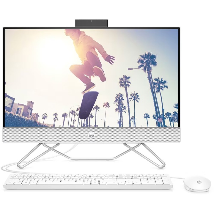 Sistem PC All in One HP 24-cb1026nq, Intel Core i7-1255U pana la 4.7GHz, 23.8" Full HD Touch, 16GB, SSD 256GB, Intel Iris Xe Graphics, Free DOS, Alb