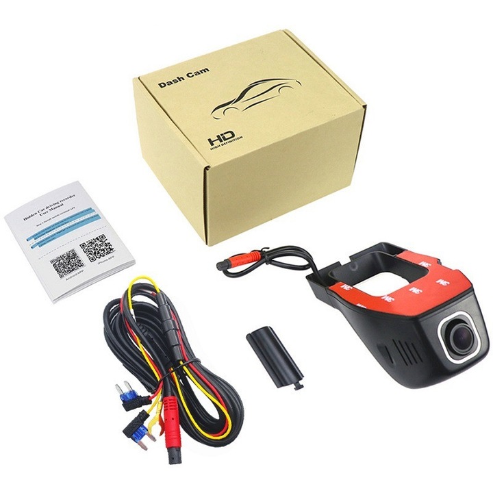 Camera Auto Discreta, DVR, Dashcam Full HD, Parking Monitor, 1080P, 140°, Wi-Fi, Night Vision, Alimentare Directa la Panoul de Sigurante