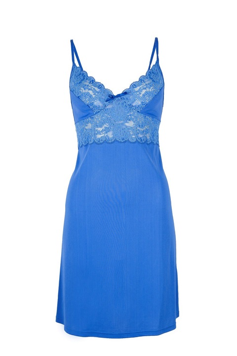 Camasa de noapte dama, Visti, Cu bretele, Matase/Viscoza, Albastru safir, 36 EU