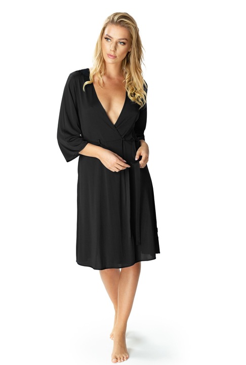 Halat pentru femei, Passion, Maneci 3/4, Viscoza/Matase, Negru