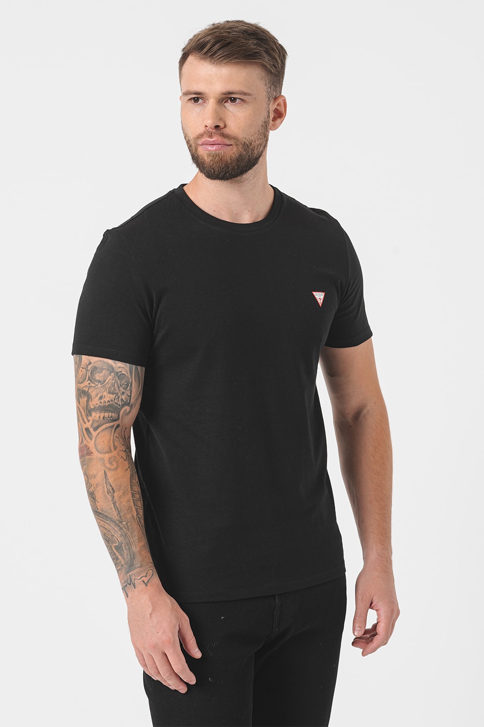 GUESS, Tricou slim fit de bumbac, Negru, XS