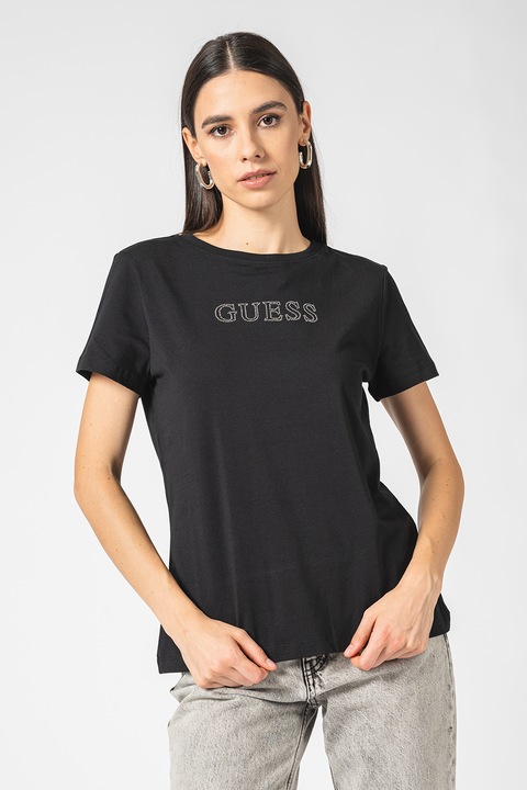 GUESS, Tricou cu logo, pentru fitness, Negru, S