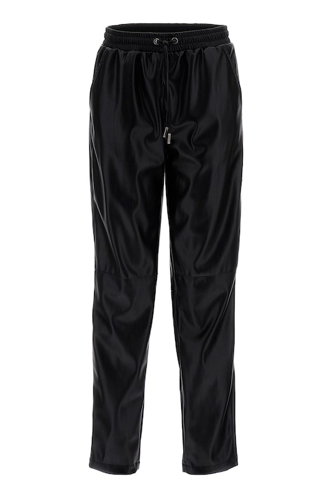 GUESS JEANS, Pantaloni din piele ecologica cu snur de ajustare in talie, Negru