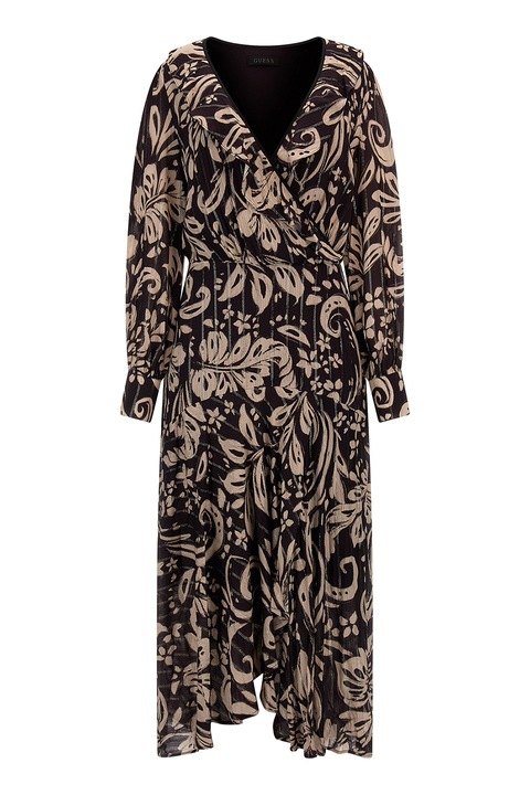 GUESS, Rochie asimetrica cu imprimeu floral, Negru/Bej, S