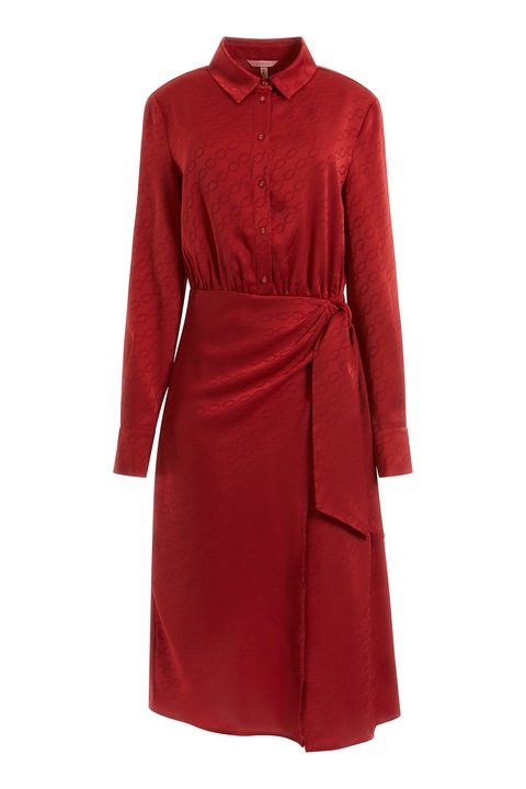 GUESS, Rochie midi evazata cu fenta cu nasturi, Rosu, L