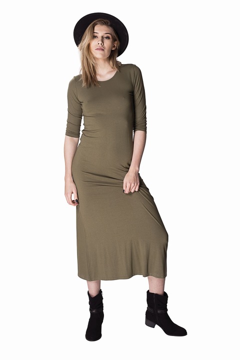 Rochie boho lunga, verde moale, din material textil: - Verde noroi