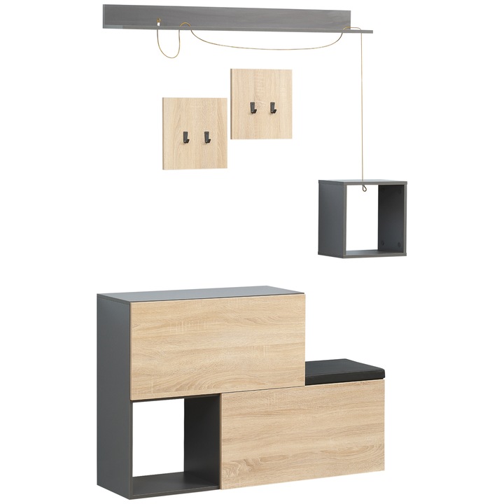 Set mobilier pentru hol, Homcom, Lemn, Gri/Natural