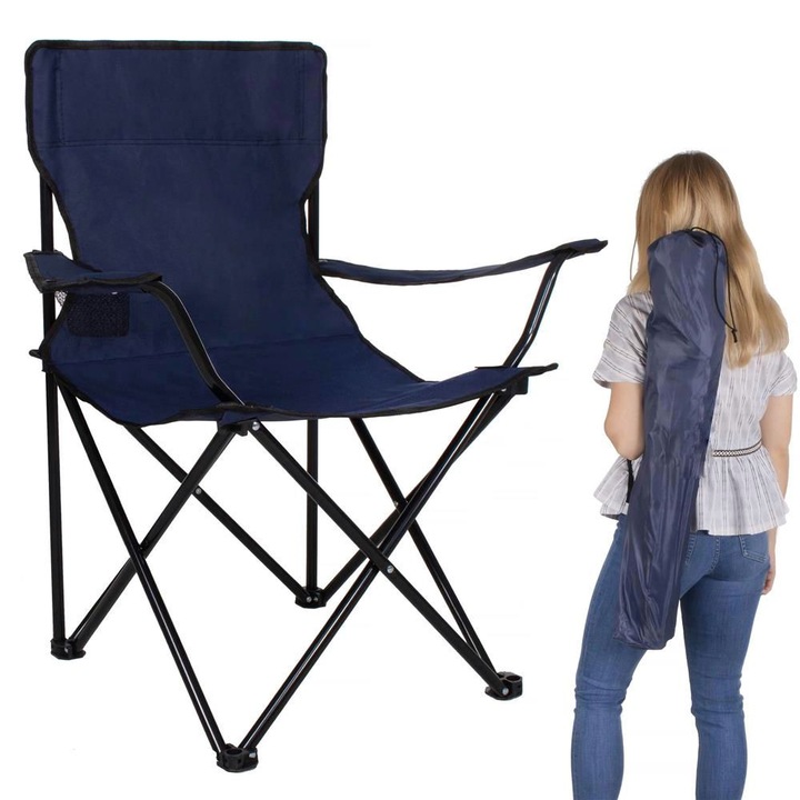 Сгъваем стол за къмпинг или риболов Sersimo, с поставка за чаша, тъмно син