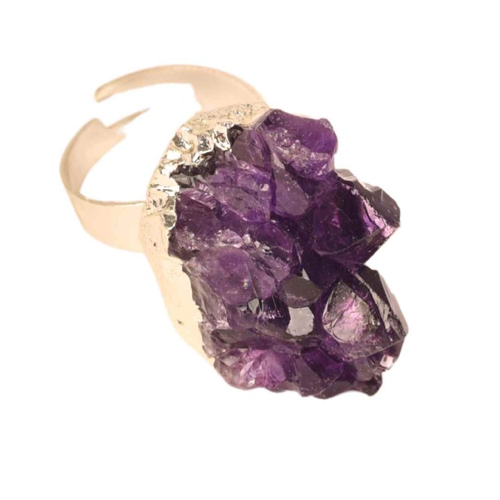 Пръстен с естествен камък, Регулируем, Аметист