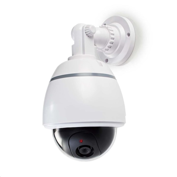 Camera de supraveghere falsa, cu lumina LED rosie, Dummy Camera Dome, montaj simplu, fara cabluri, alb, 8 x 12 cm