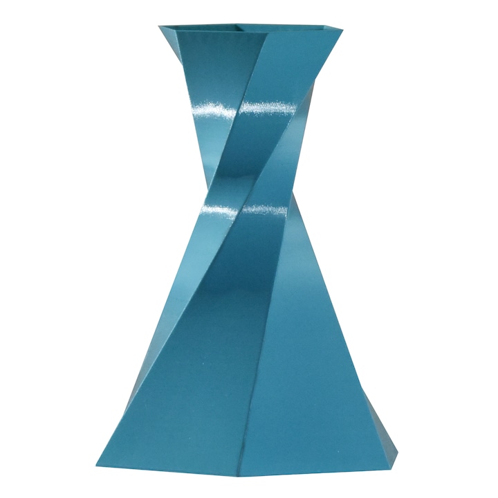 Усукана шестоъгълна декоративна ваза за сухи или изкуствени цветя, 3D отпечатана, тъмносин цвят, пластмаса, 21x16CM