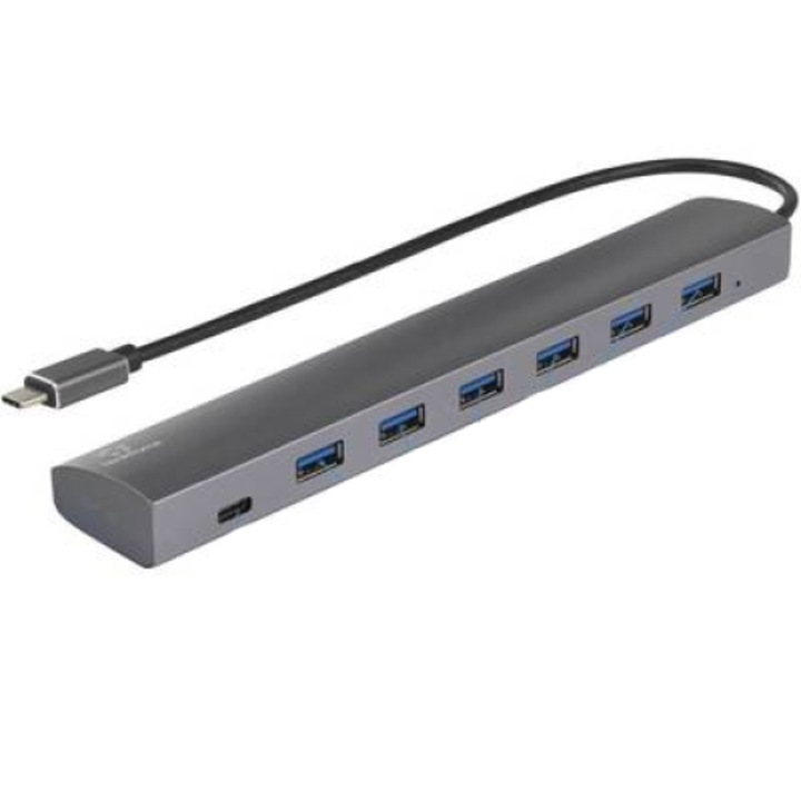 Renkforce 6+1 порт USB 3.1 хъб с Pass-Through захранващ конектор, алуминиев корпус, сребрист (RF-3374946)