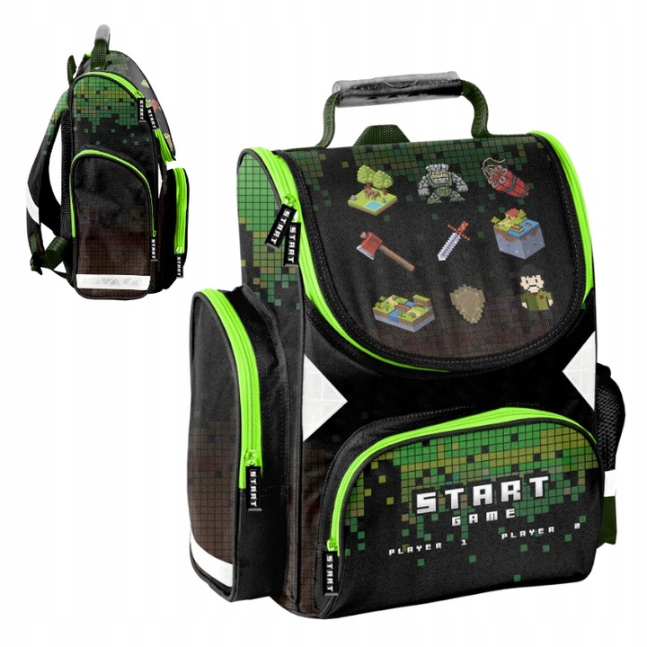 Gyermek hátizsák, Paso, poliészter, 36 x 28 x 15 cm, fekete/zöld