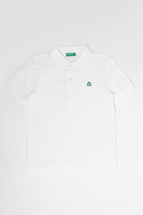 United Colors of Benetton, Tricou polo din bumbac pique cu logo, Alb