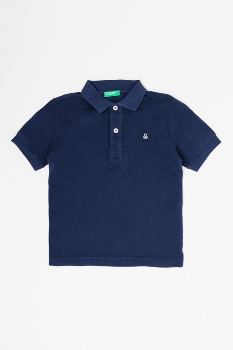 United Colors of Benetton, Tricou polo din bumbac pique cu logo, Bleumarin