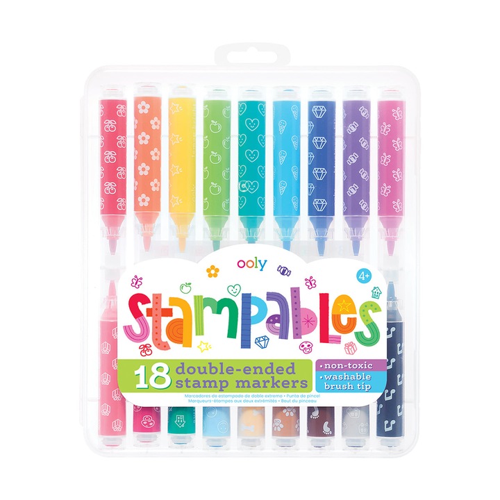 Carioci lavabile duble cu stampile Stampables- Set de 18, Ooly
