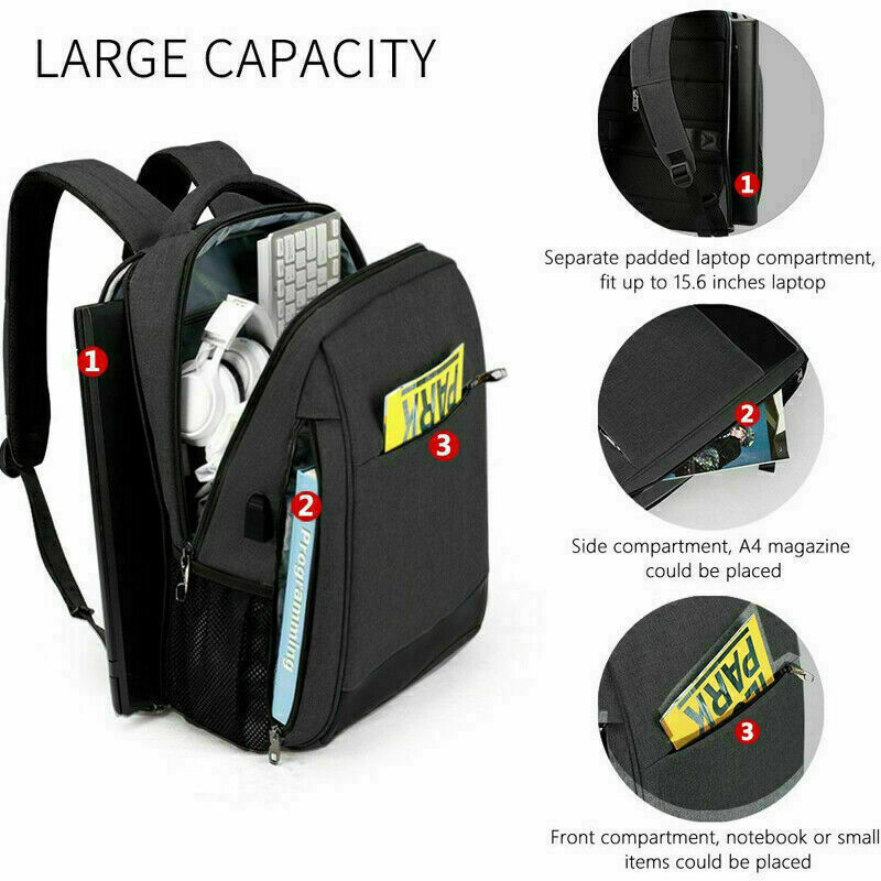 Rucsac laptop 15.6" smart casual, impermeabil, cu port USB si buzunar antifurt, Tigernu, 45x31x19 cm, Negru
