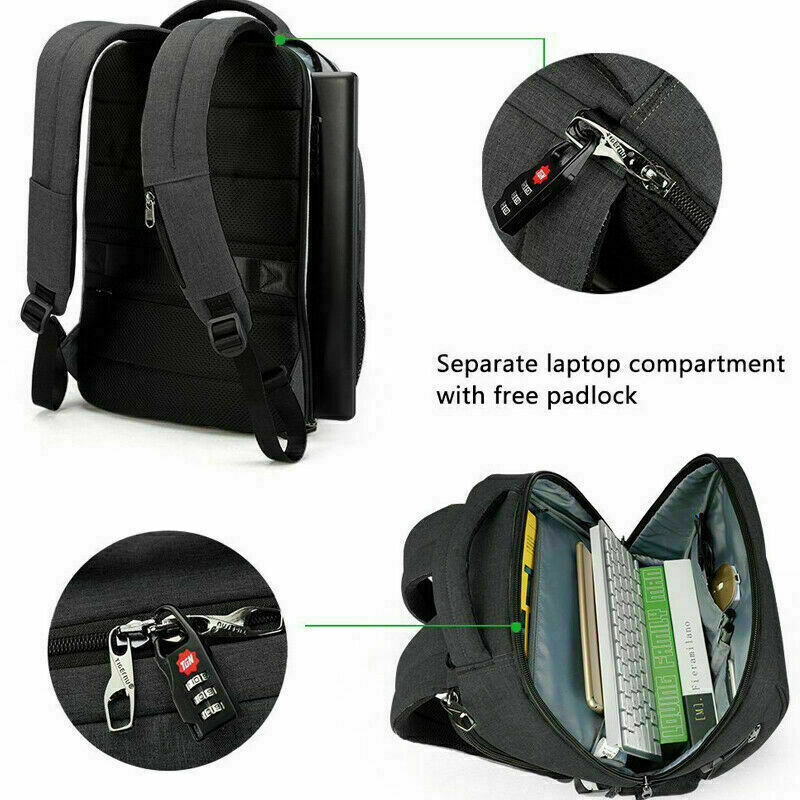 Rucsac laptop 15.6" smart casual, impermeabil, cu port USB si buzunar antifurt, Tigernu, 45x31x19 cm, Negru