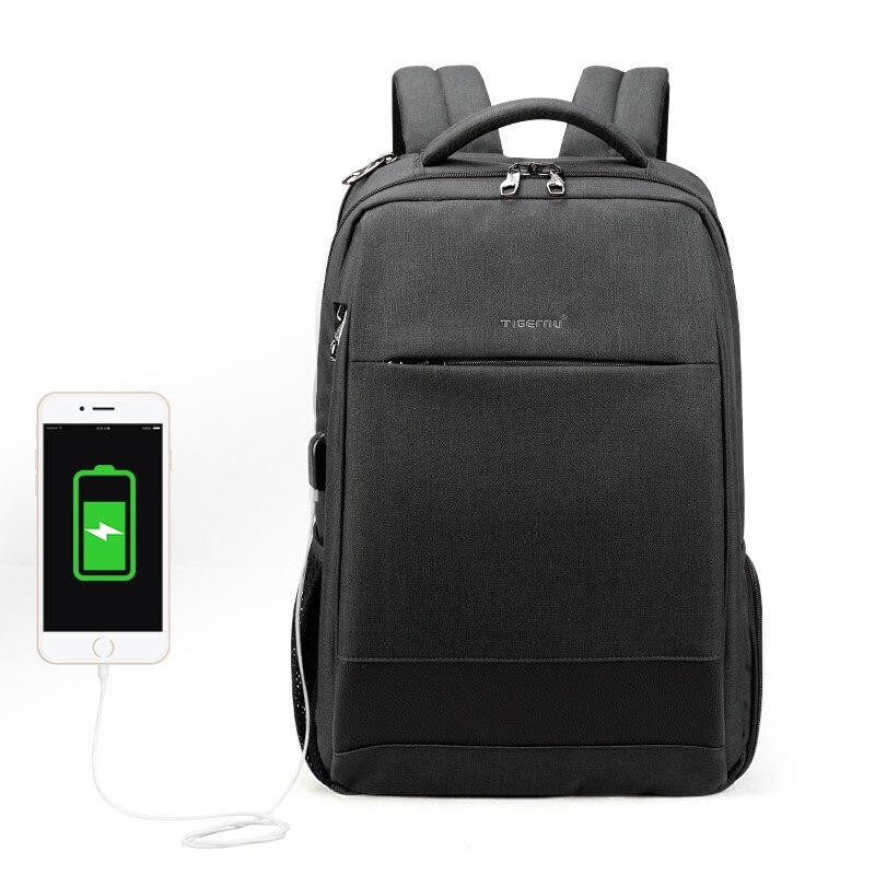 Rucsac laptop 15.6" smart casual, impermeabil, cu port USB si buzunar antifurt, Tigernu, 45x31x19 cm, Negru