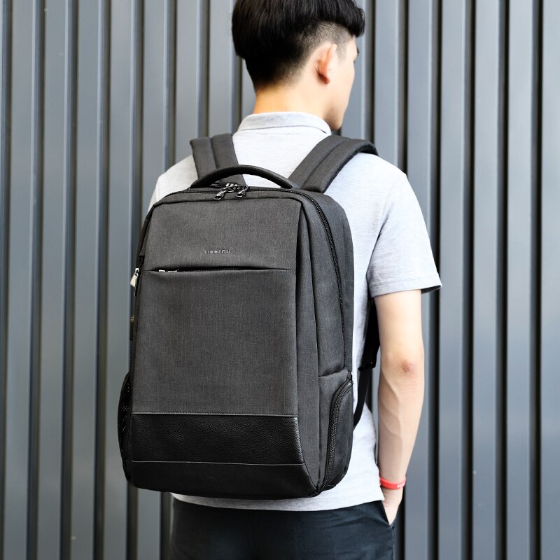 Rucsac laptop 15.6" smart casual, impermeabil, cu port USB si buzunar antifurt, Tigernu, 45x31x19 cm, Negru