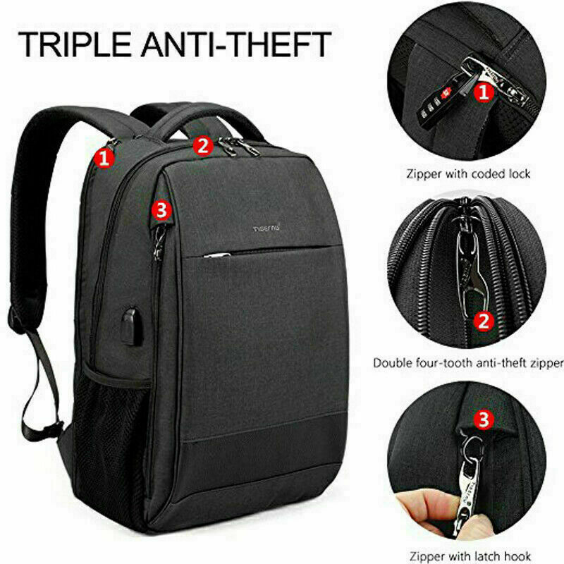 Rucsac laptop 15.6" smart casual, impermeabil, cu port USB si buzunar antifurt, Tigernu, 45x31x19 cm, Negru