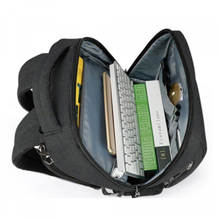 Rucsac laptop 15.6" smart casual, impermeabil, cu port USB si buzunar antifurt, Tigernu, 45x31x19 cm, Negru