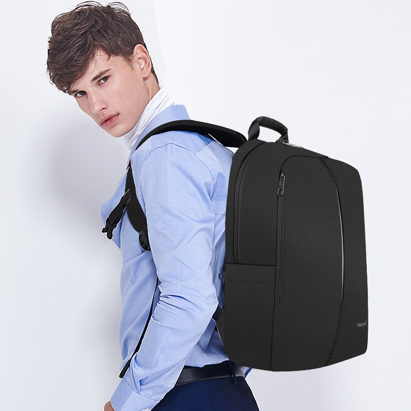 Rucsac 15.6 " sport casual, impermeabil, cu buzunar antifurt, port USB si orificiu pentru cabluri audio, Tigernu, 30x15x43 cm, Negru
