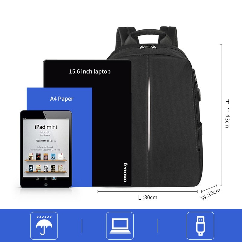 Rucsac 15.6 " sport casual, impermeabil, cu buzunar antifurt, port USB si orificiu pentru cabluri audio, Tigernu, 30x15x43 cm, Negru