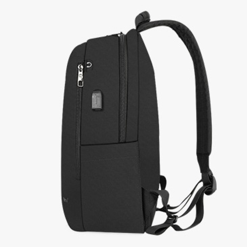 Rucsac 15.6 " sport casual, impermeabil, cu buzunar antifurt, port USB si orificiu pentru cabluri audio, Tigernu, 30x15x43 cm, Negru