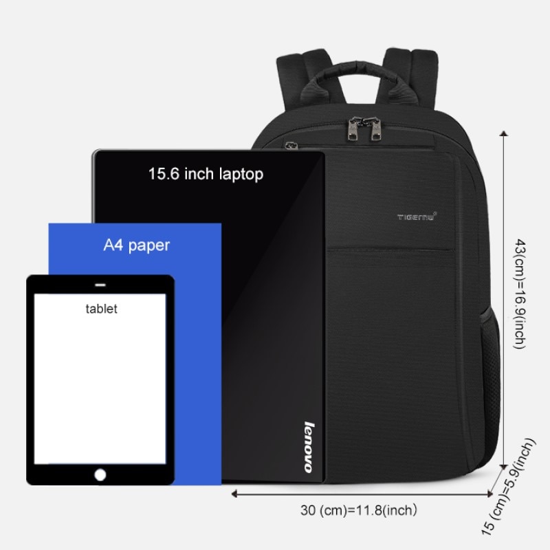Rucsac laptop 15.6" smart casual, impermeabil, cu port USB si buzunar antifurt, Tigernu, 43x30x15 cm, Negru