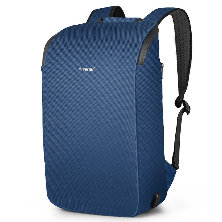 Rucsac laptop 15.6", sport casual cu aspect tubular, impermeabil, cu port USB, TIGERNU, 30x15x47 cm, Albastru
