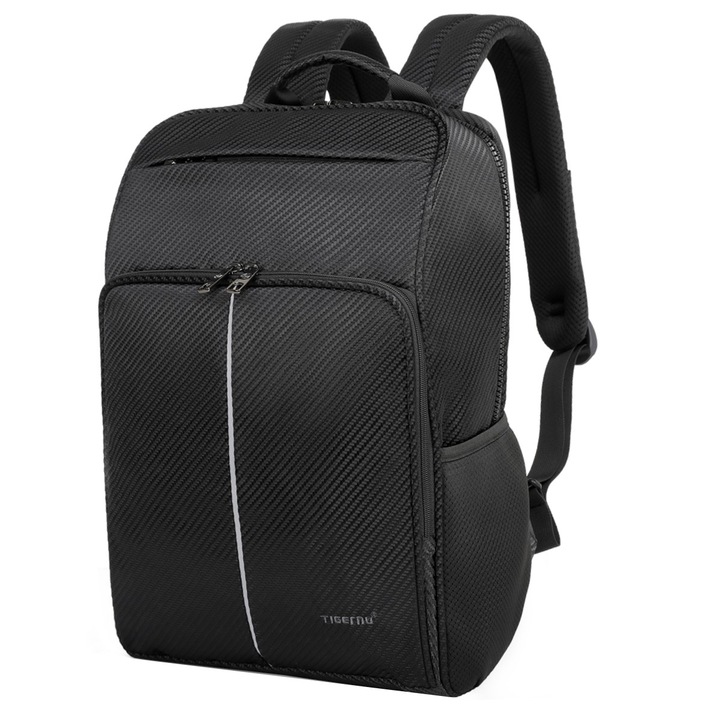 Rucsac laptop 15.6" smart business aspect carbon, impermeabil, cu port USB, Tigernu, 43x29x13 cm, Negru