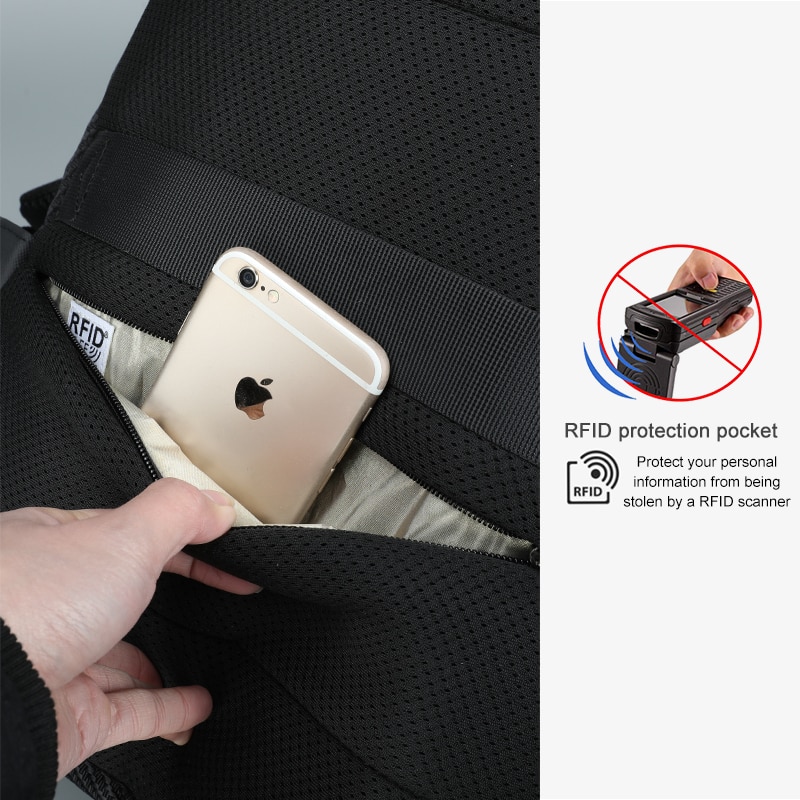 Rucsac laptop 15.6" business casual aspect carbon, impermeabil, cu port USB si cifru antifurt, Tigernu, 45x30x15 cm, Negru