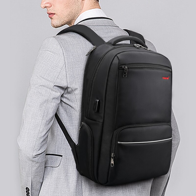 Rucsac laptop 15.6" smart casual, impermeabil, cu port USB, Tigernu, 47x30x18 cm, Negru