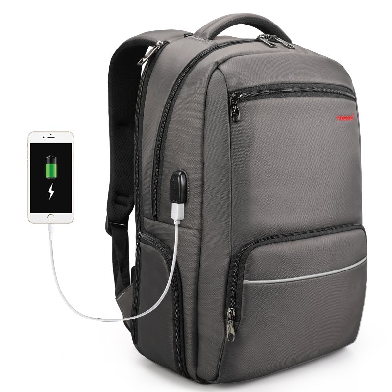 Rucsac laptop 15.6" smart casual, impermeabil, cu port USB, Tigernu, 47x30x18 cm, Cafeniu