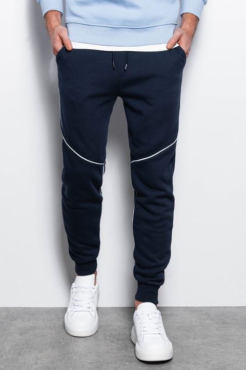 DIVERSE, Pantaloni sport din amestec de bumbac cu snur, Bleumarin