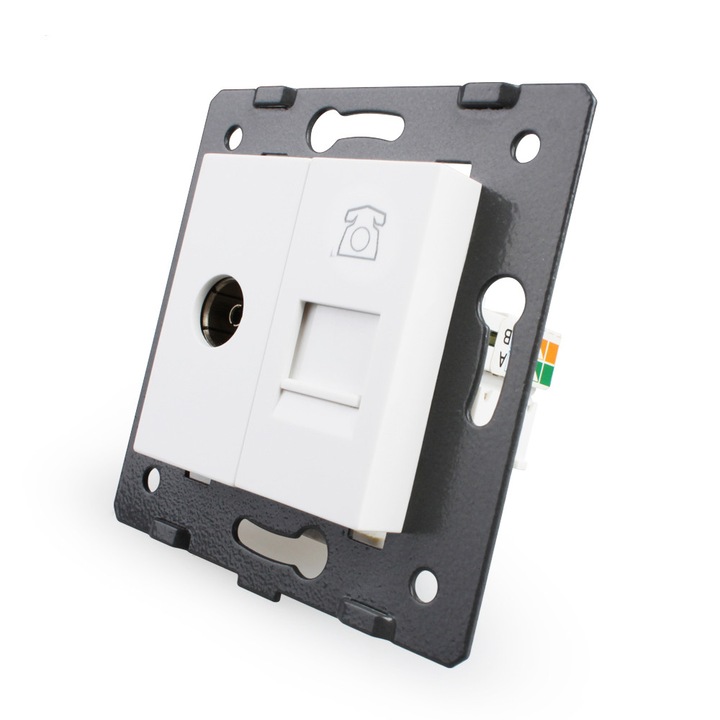 Priza dubla TV + telefon Livolo, Alb