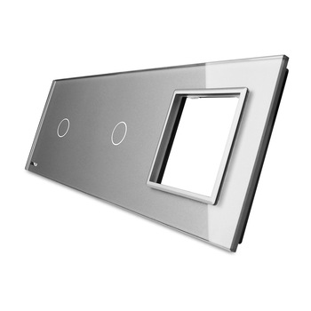 Panou 2 intrerupatoare simple cu touch si priza Livolo din sticla, Gri (Modulul intrerupatorului si priza nu sunt incluse in pret) Panou 2 intrerupatoare simple cu touch si priza Livolo din sticla, Gri (Modulul intrerupatorului si priza nu sunt incluse in pret)
