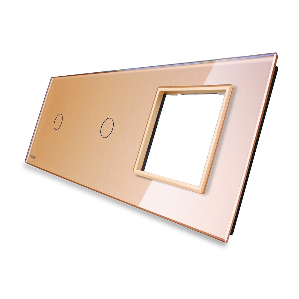 Panou 2 intrerupatoare simple cu touch si priza Livolo din sticla, Auriu (Modulul intrerupatorului si priza nu sunt incluse in pret)