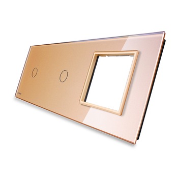 Panou 2 intrerupatoare simple cu touch si priza Livolo din sticla, Auriu (Modulul intrerupatorului si priza nu sunt incluse in pret) Panou 2 intrerupatoare simple cu touch si priza Livolo din sticla, Auriu (Modulul intrerupatorului si priza nu sunt incluse in pret)