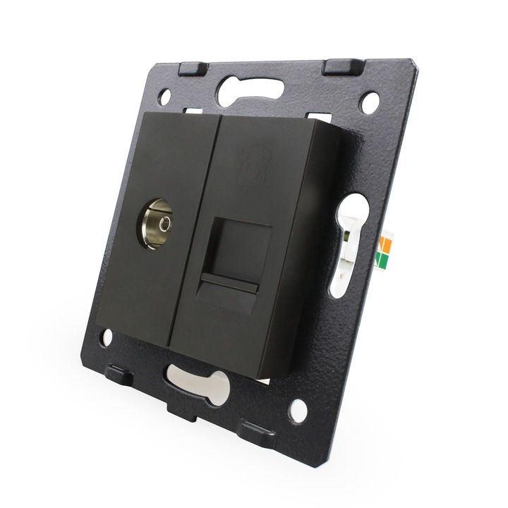 Priza dubla TV + telefon Livolo, Negru