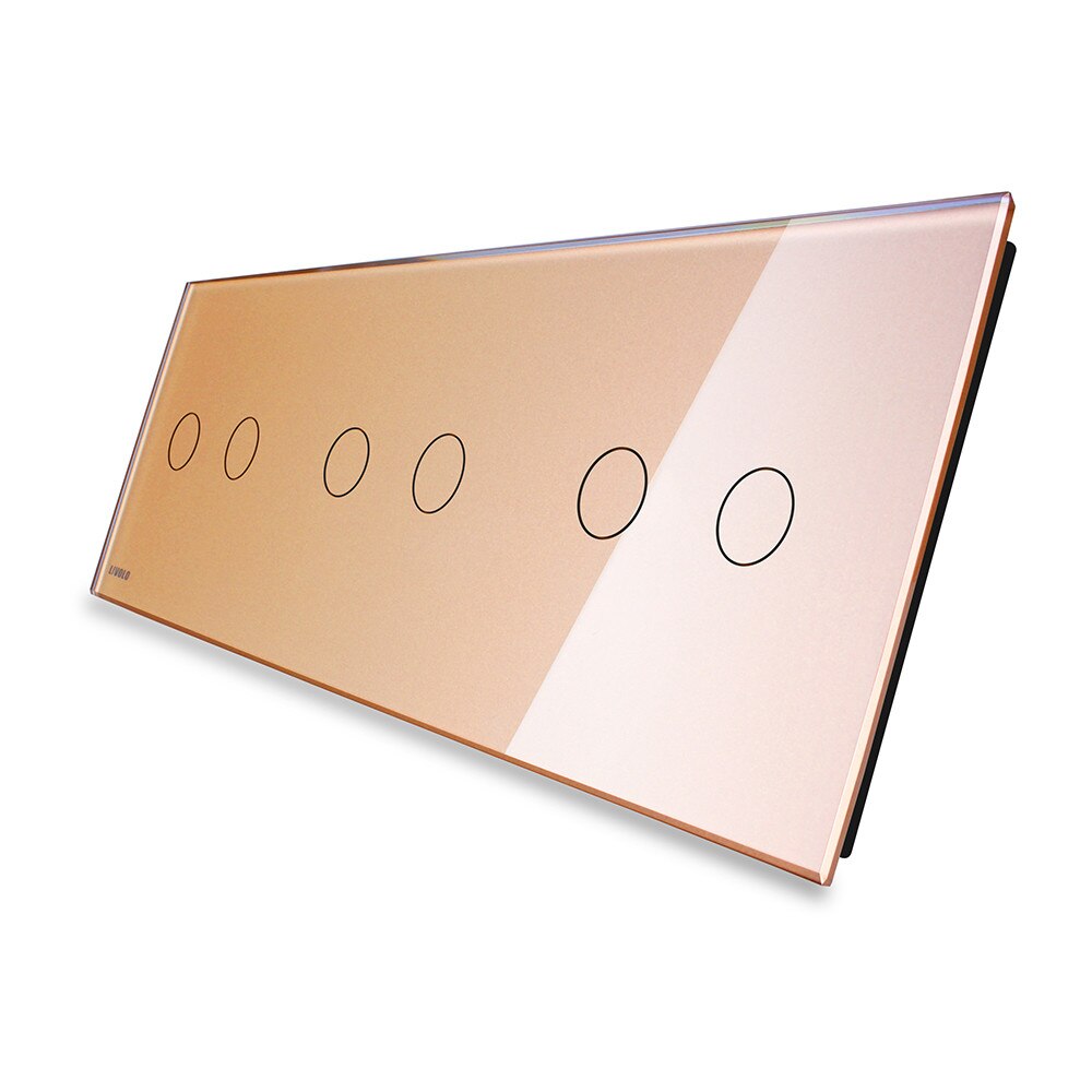 Panou intrerupator dublu+dublu+dublu cu touch Livolo din sticla, Auriu (Modulul intrerupatorului nu este inclus in pret)