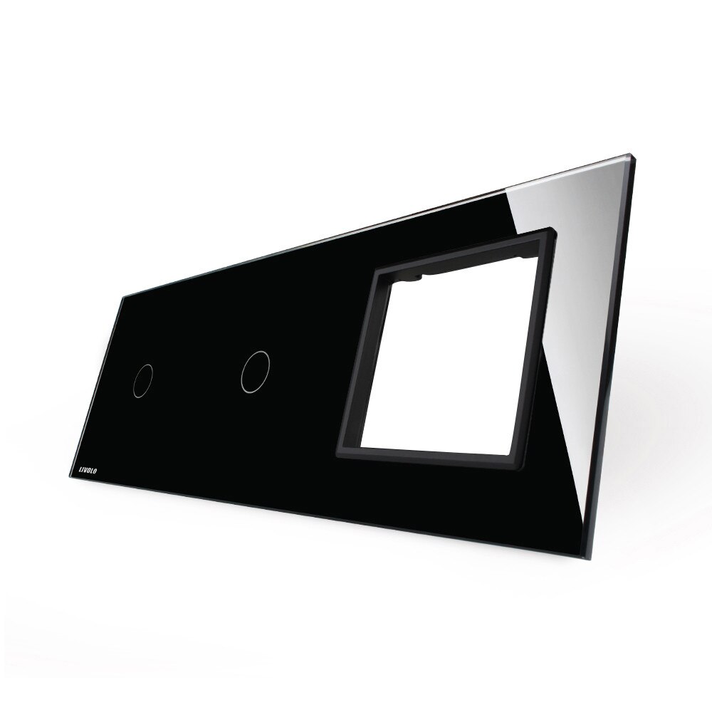 Panou 2 intrerupatoare simple cu touch si priza Livolo din sticla, Negru (Modulul intrerupatorului si priza nu sunt incluse in pret)