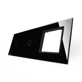 Panou 2 intrerupatoare simple cu touch si priza Livolo din sticla, Negru (Modulul intrerupatorului si priza nu sunt incluse in pret) Panou 2 intrerupatoare simple cu touch si priza Livolo din sticla, Negru (Modulul intrerupatorului si priza nu sunt incluse in pret)